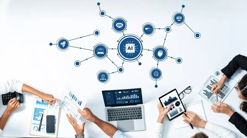 Professionals analyzing data together in a collaborative workspace