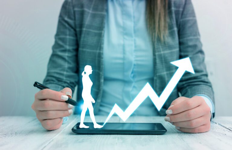 Man Smartphone Illustrating Ascending Trends Performance Bar Graph Increasing Annual Profits. Showing Upward Growth Escalating Movement Rising Financial Stock Chart Status Report.