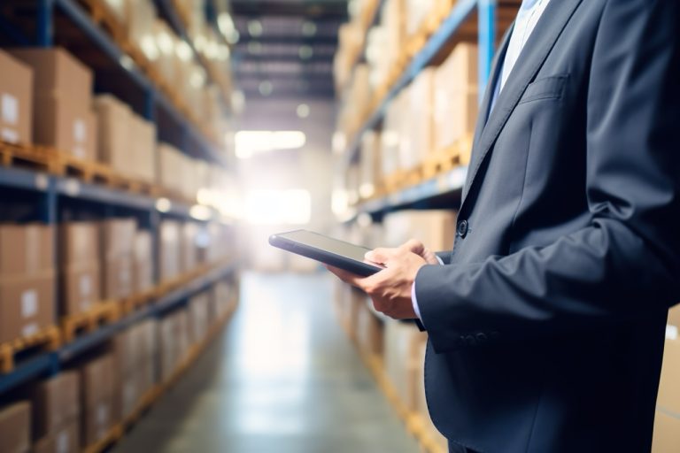 Unrecognizable engineer working in logistics factory